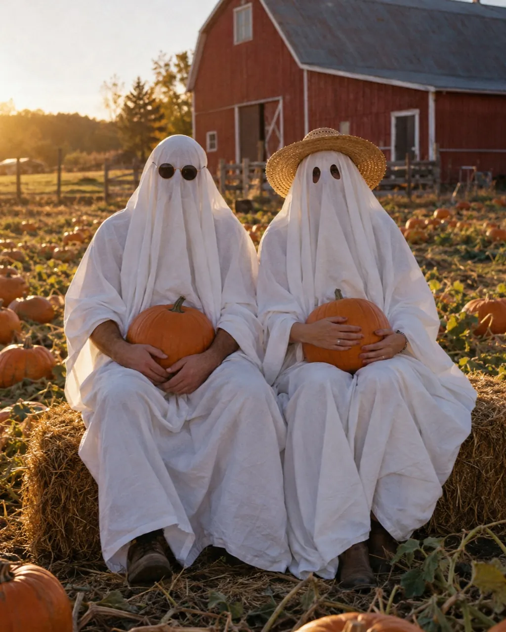 Ghost photoshoot idea: sheet ghosts at the pumpkin patch