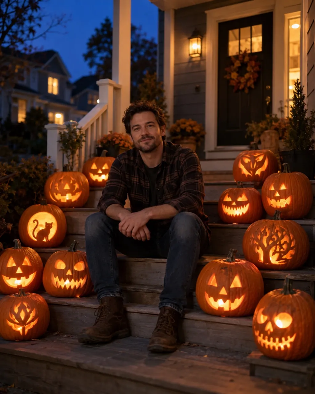 Halloween photoshoot idea: jack-o'-lanterns on the porch