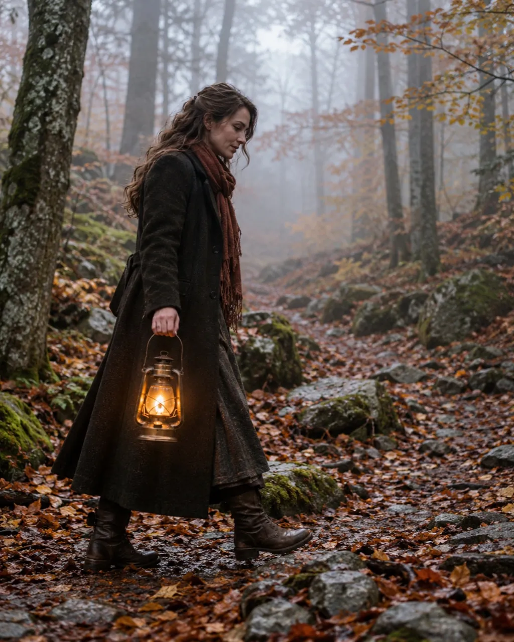 Halloween photoshoot idea: lantern in the morning fog