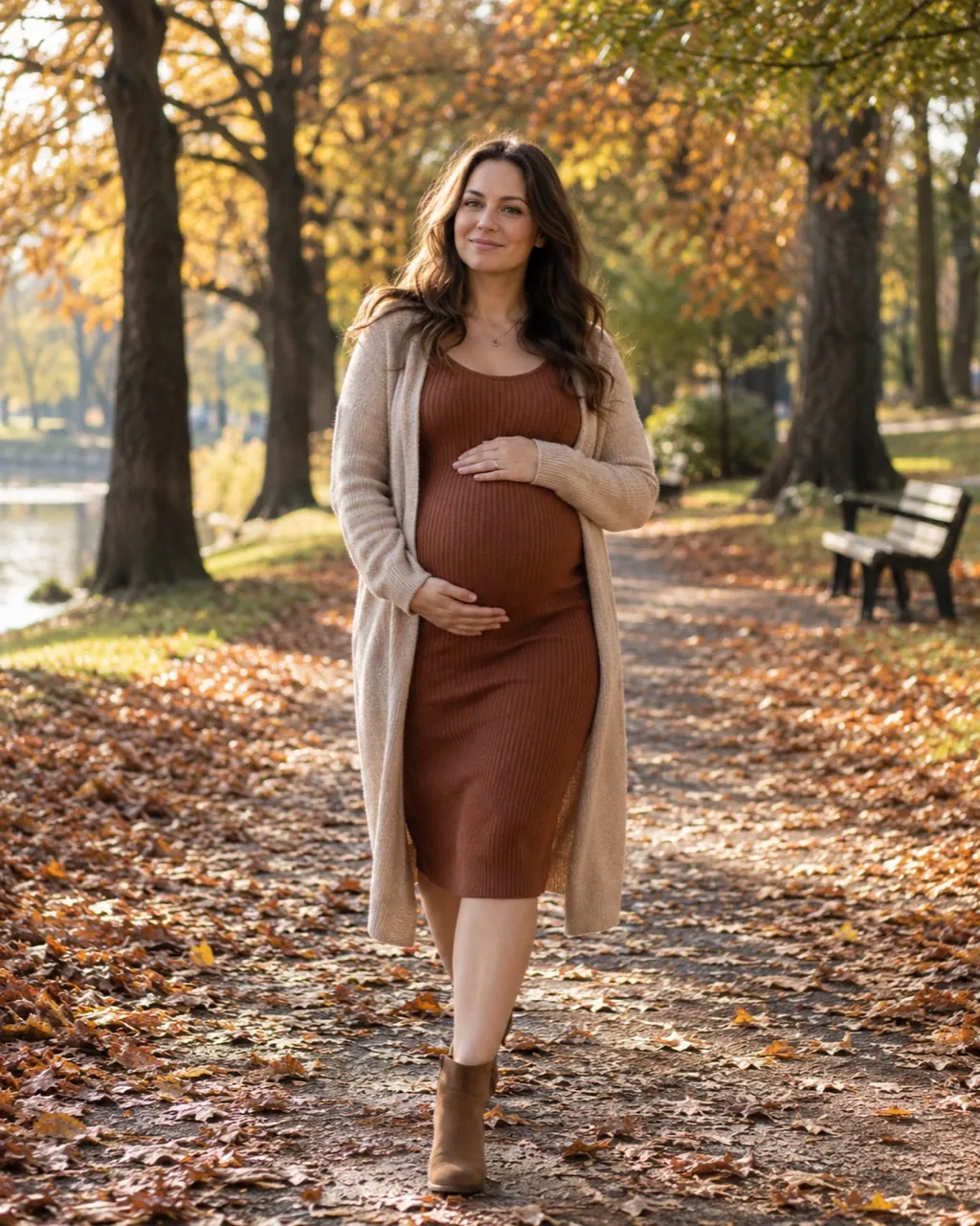 Maternity photoshoot idea: autumn leaves in the park